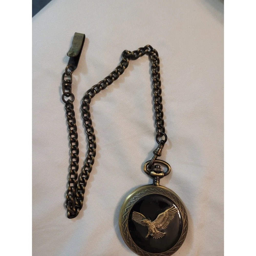 Vintage Benrus Quartz Pocket Watch Eagle Hunter Case Bronze Tone *FAST SHIPPING*